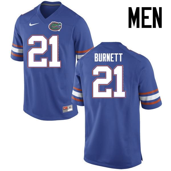 Men's NCAA Florida Gators McArthur Burnett #21 Stitched Authentic Nike Blue College Football Jersey YTM6665XH